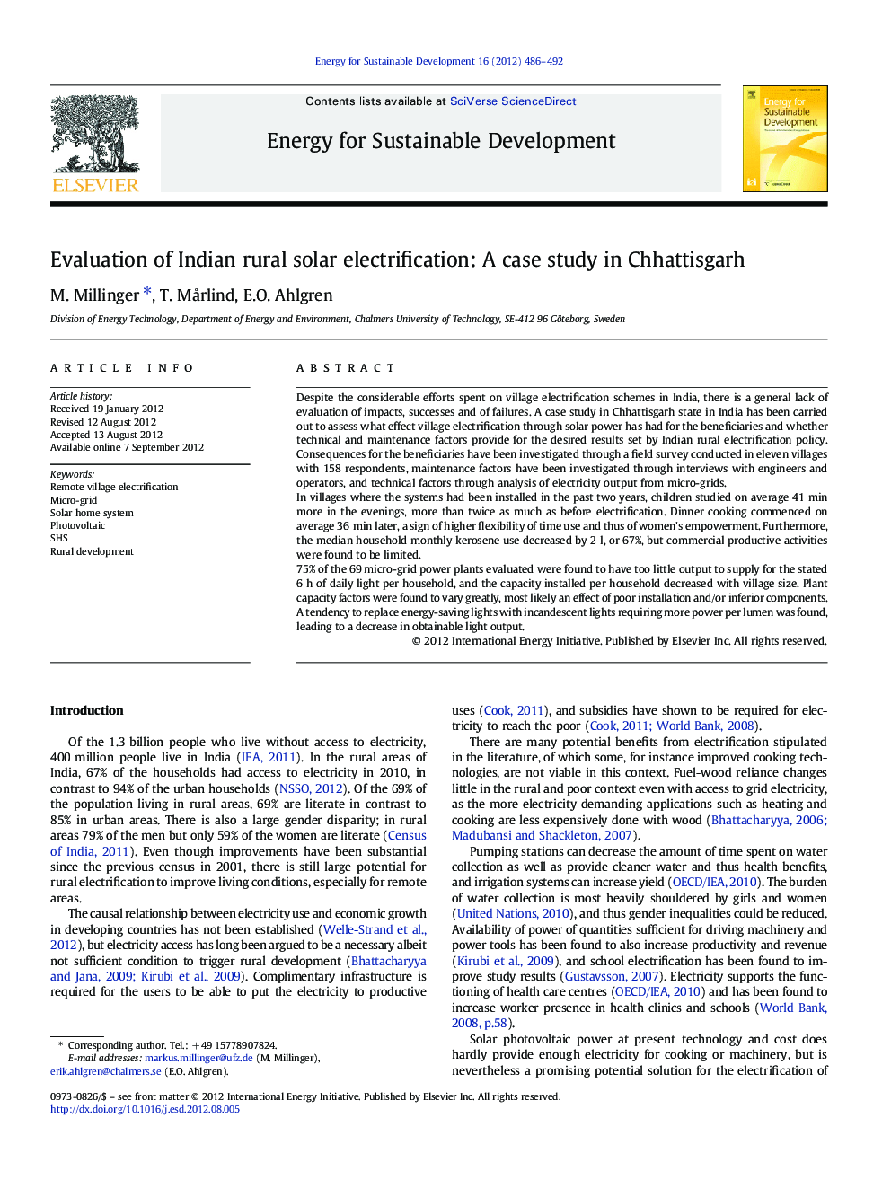Evaluation of Indian rural solar electrification: A case study in Chhattisgarh
