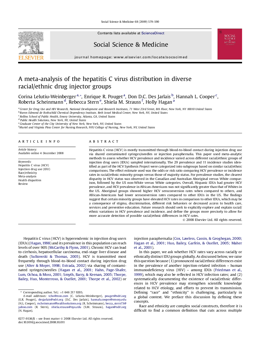 A meta-analysis of the hepatitis C virus distribution in diverse racial/ethnic drug injector groups