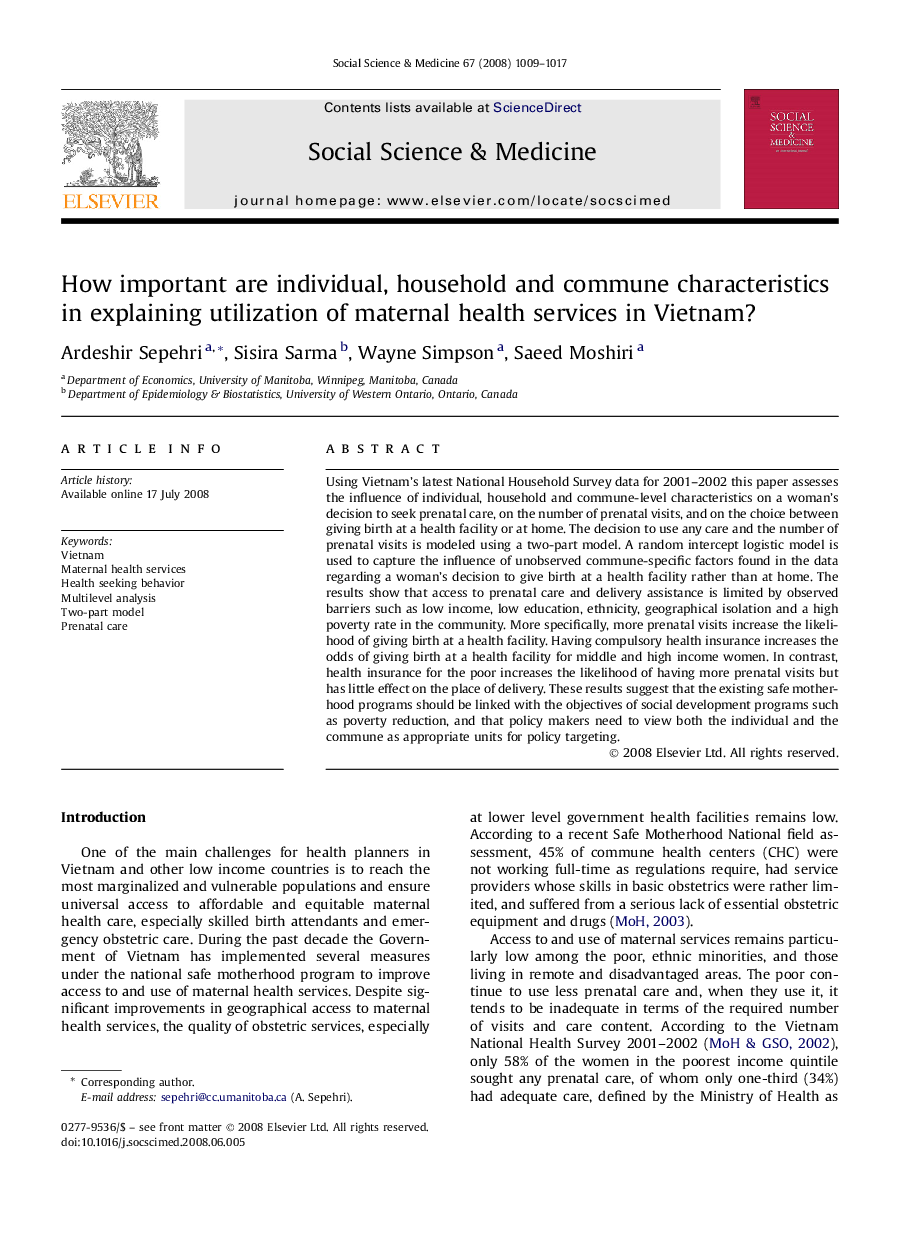 How important are individual, household and commune characteristics in explaining utilization of maternal health services in Vietnam?