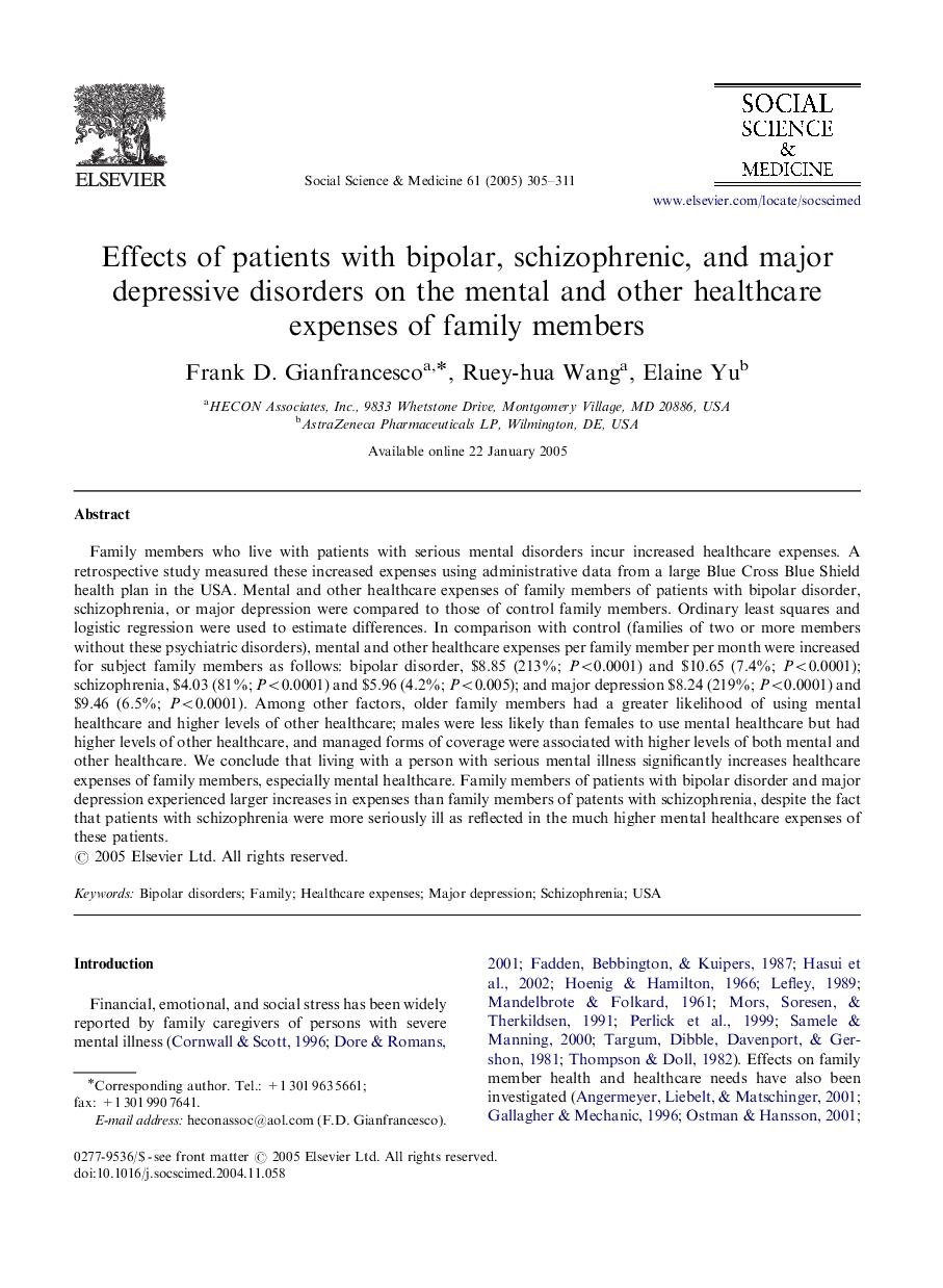 Effects of patients with bipolar, schizophrenic, and major depressive disorders on the mental and other healthcare expenses of family members