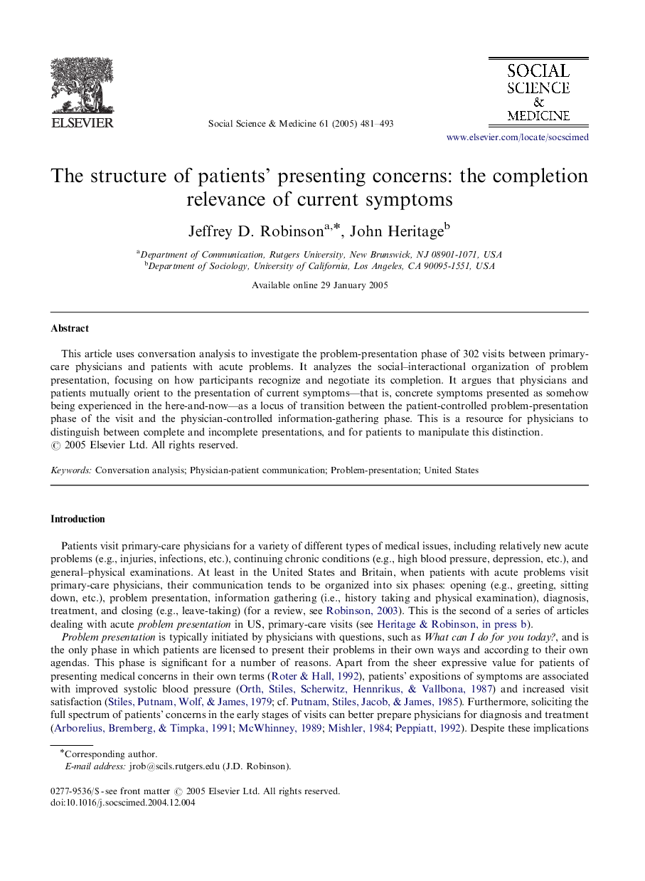 The structure of patients' presenting concerns: the completion relevance of current symptoms