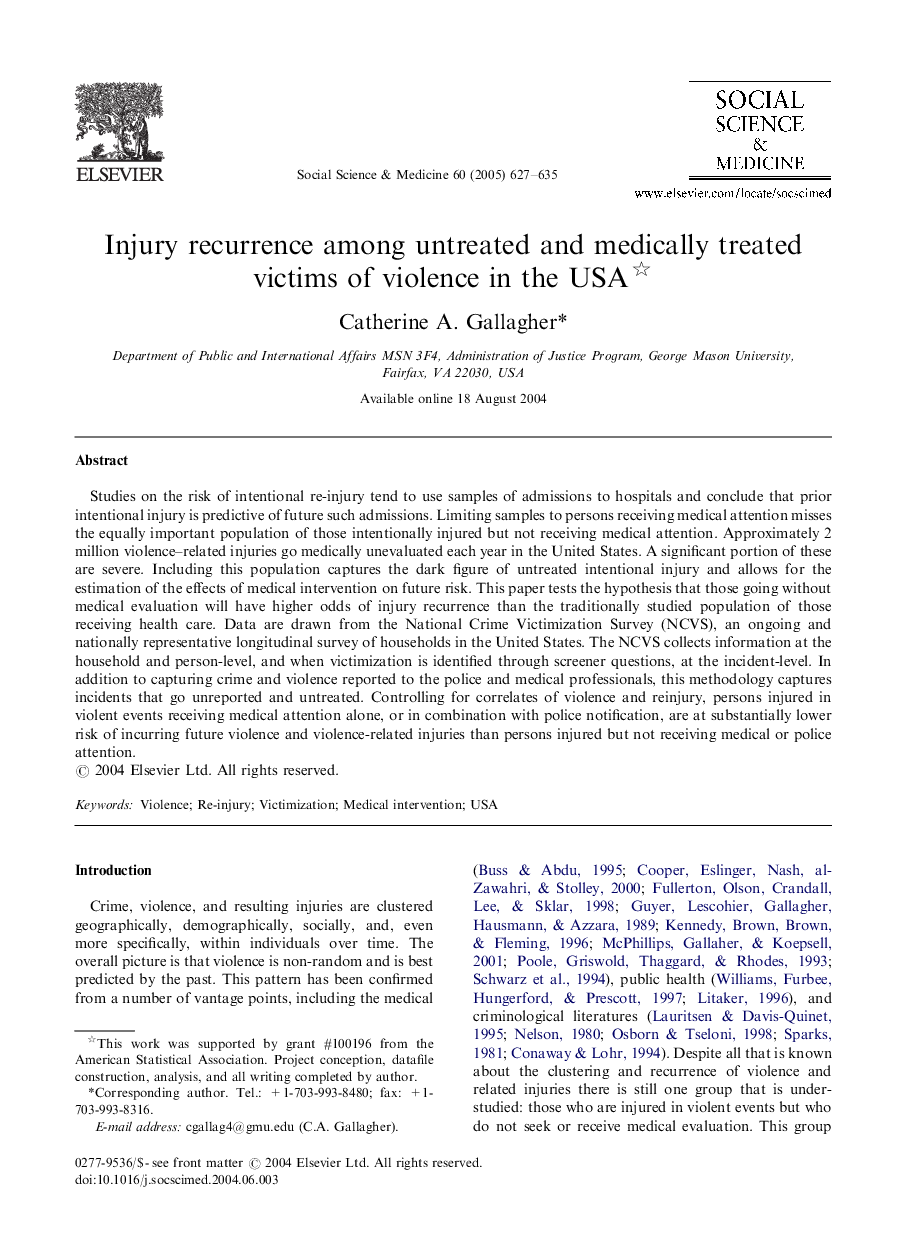 Injury recurrence among untreated and medically treated victims of violence in the USA