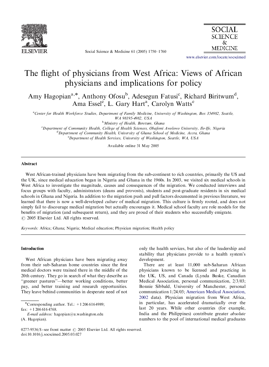 The flight of physicians from West Africa: Views of African physicians and implications for policy