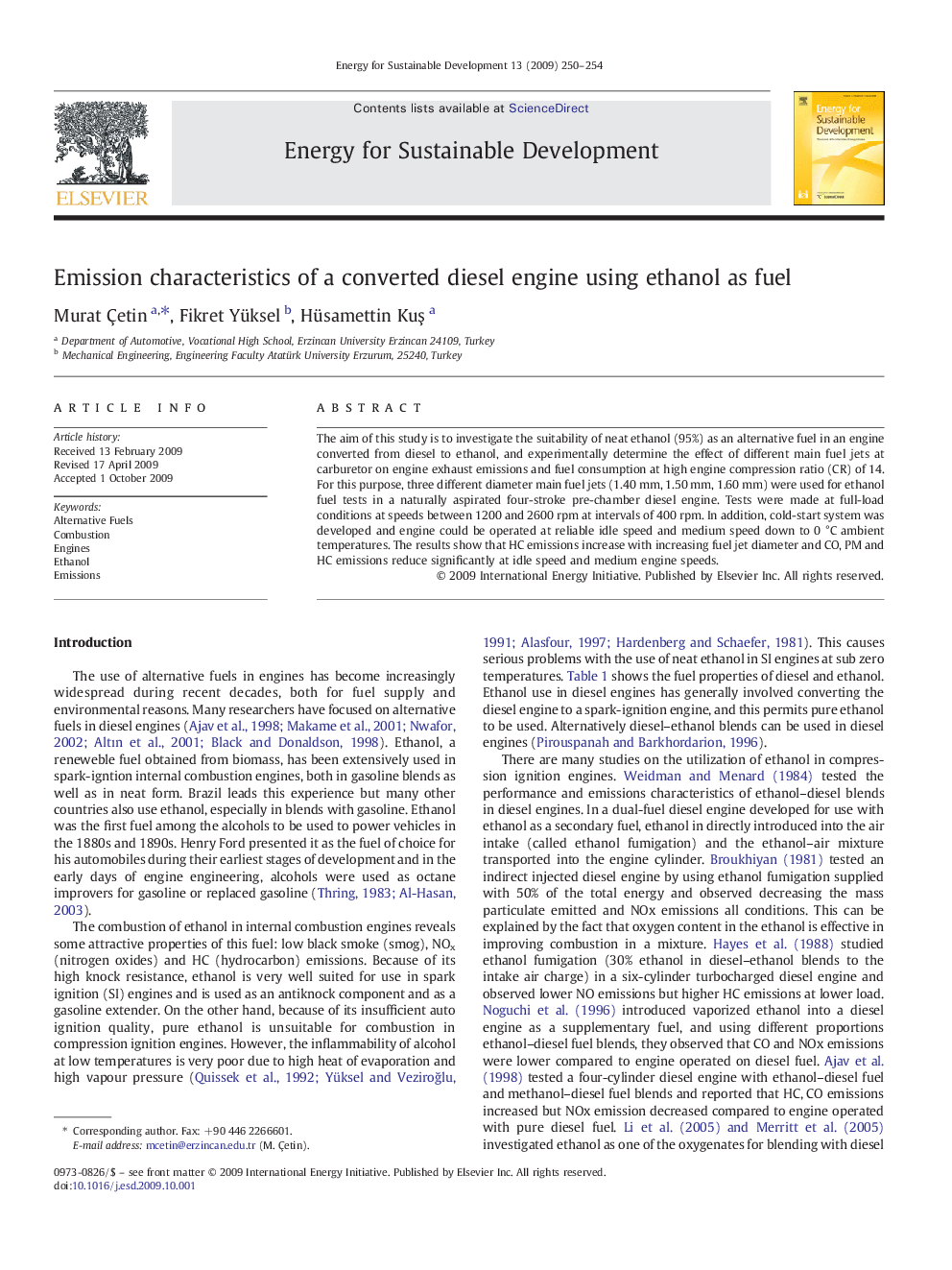 Emission characteristics of a converted diesel engine using ethanol as fuel