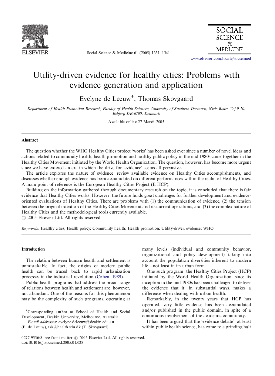 Utility-driven evidence for healthy cities: Problems with evidence generation and application