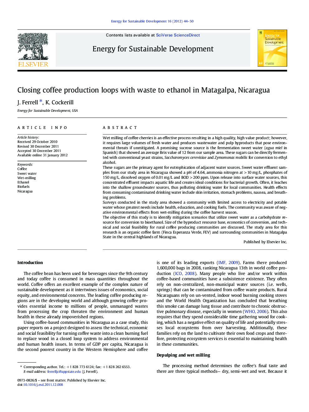 Closing coffee production loops with waste to ethanol in Matagalpa, Nicaragua