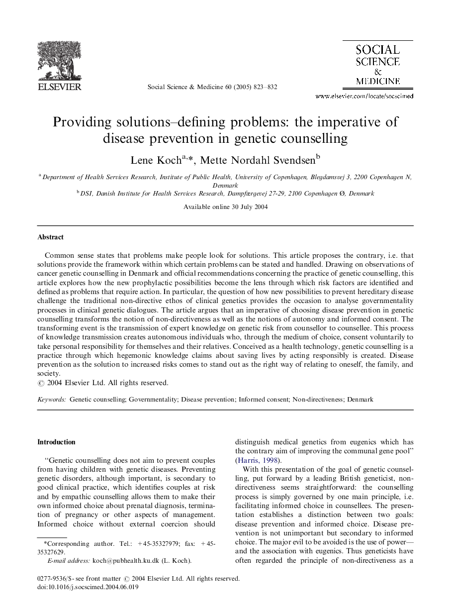 Providing solutions-defining problems: the imperative of disease prevention in genetic counselling