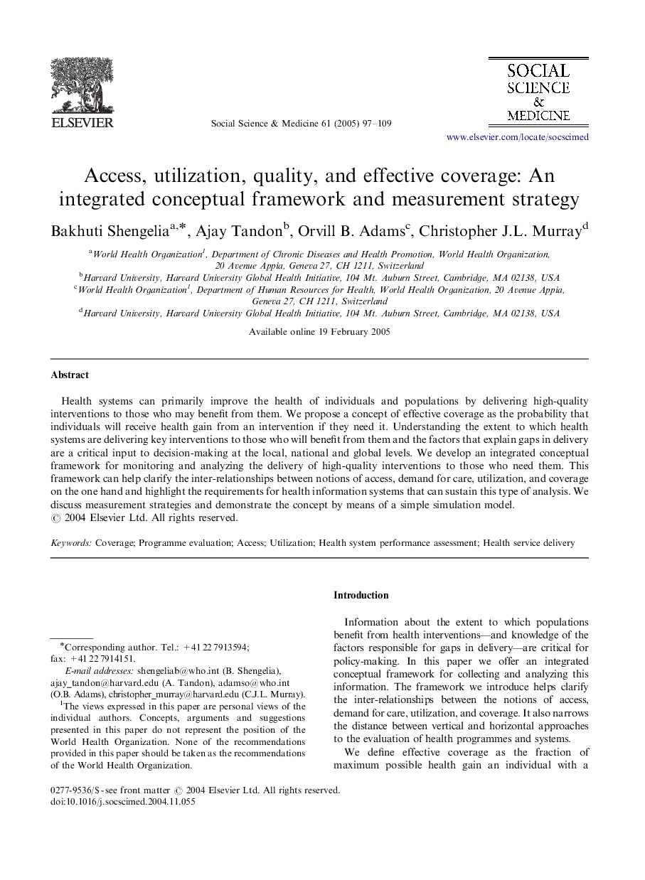 Access, utilization, quality, and effective coverage: An integrated conceptual framework and measurement strategy