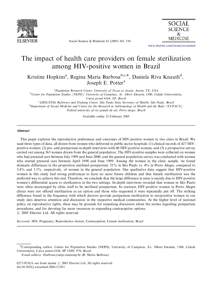 The impact of health care providers on female sterilization among HIV-positive women in Brazil