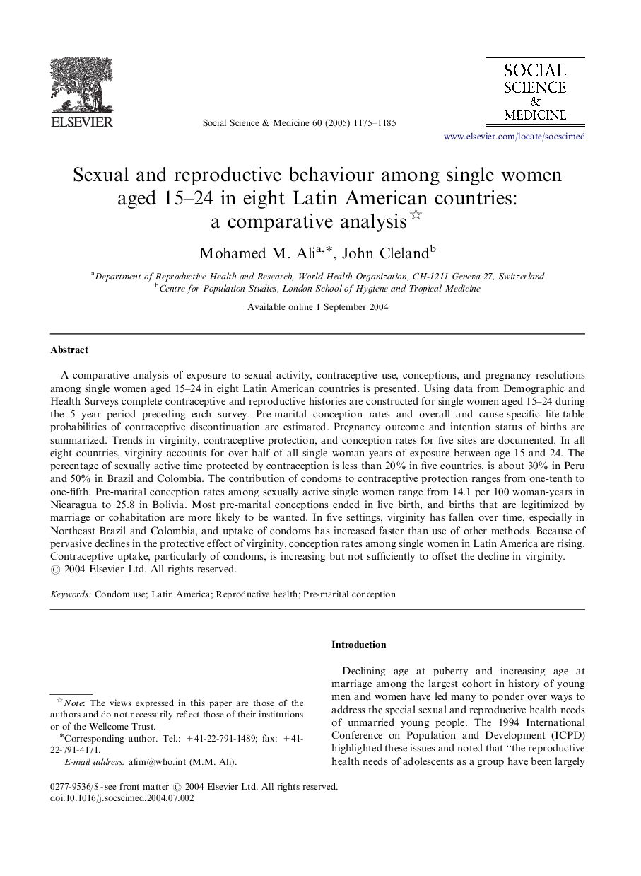 Sexual and reproductive behaviour among single women aged 15-24 in eight Latin American countries: a comparative analysis