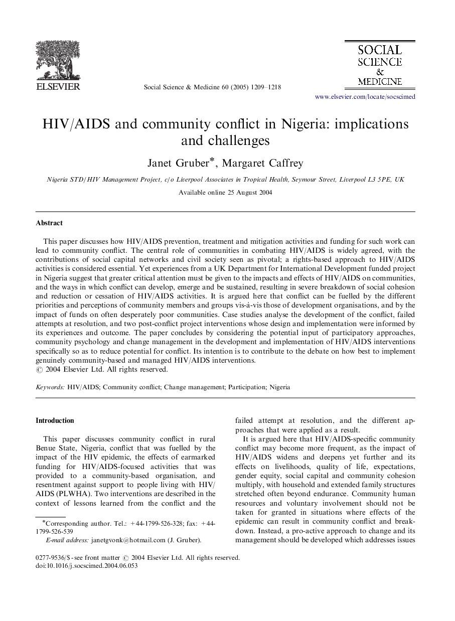 HIV/AIDS and community conflict in Nigeria: implications and challenges