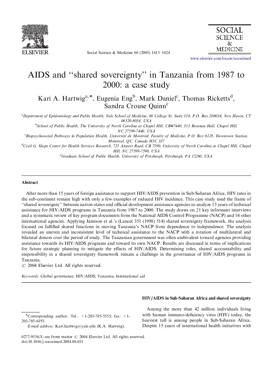 AIDS and “shared sovereignty” in Tanzania from 1987 to 2000: a case study