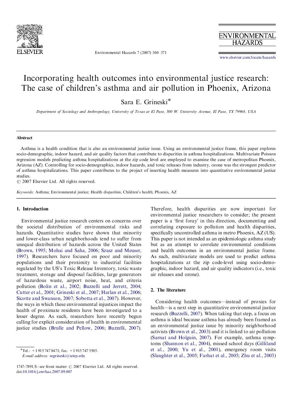 Incorporating health outcomes into environmental justice research: The case of children's asthma and air pollution in Phoenix, Arizona