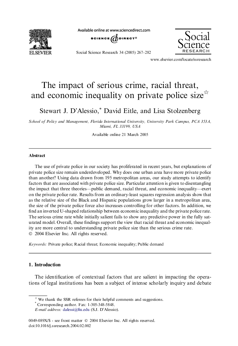 The impact of serious crime, racial threat, and economic inequality on private police size