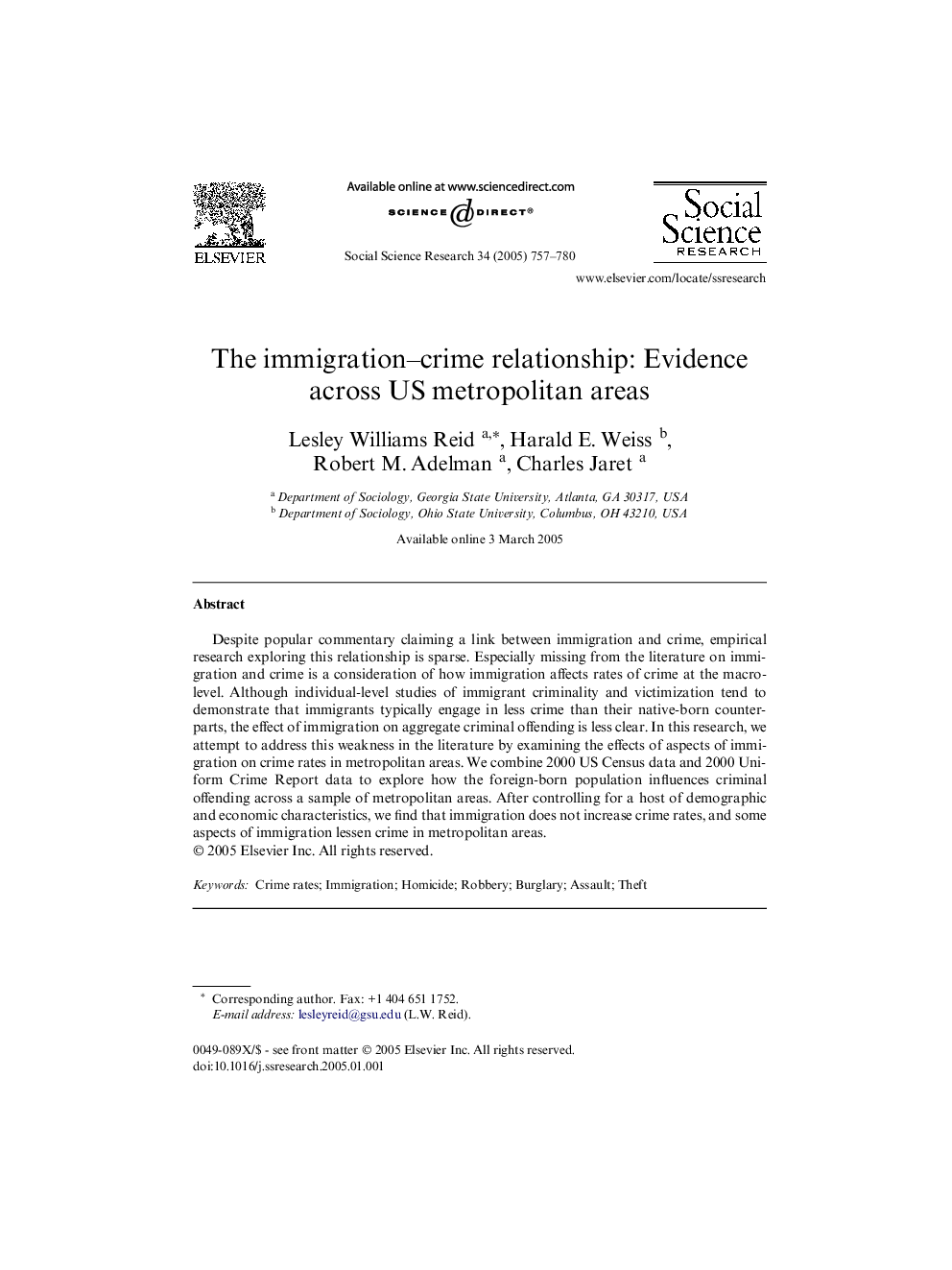 The immigration-crime relationship: Evidence across US metropolitan areas