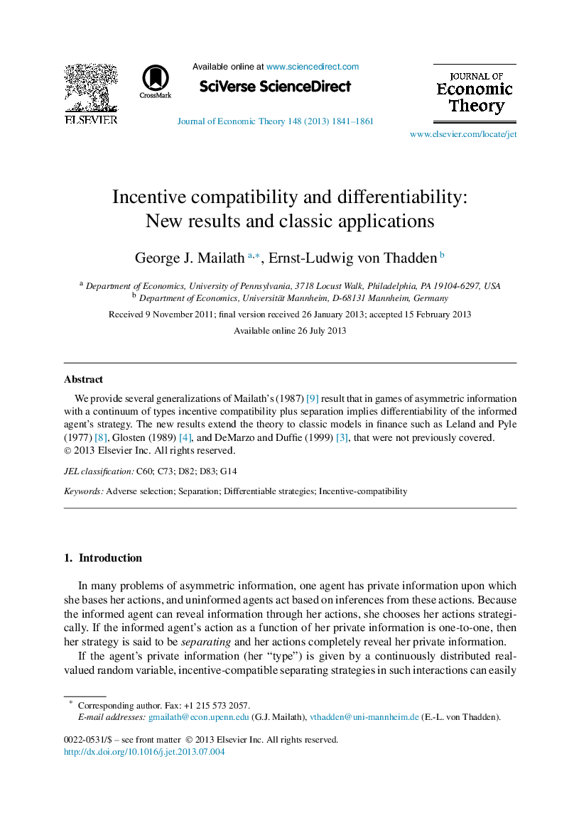 Incentive compatibility and differentiability: New results and classic applications