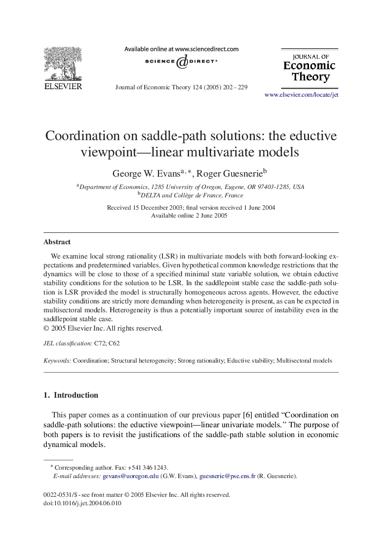 Coordination on saddle-path solutions: the eductive viewpoint-linear multivariate models