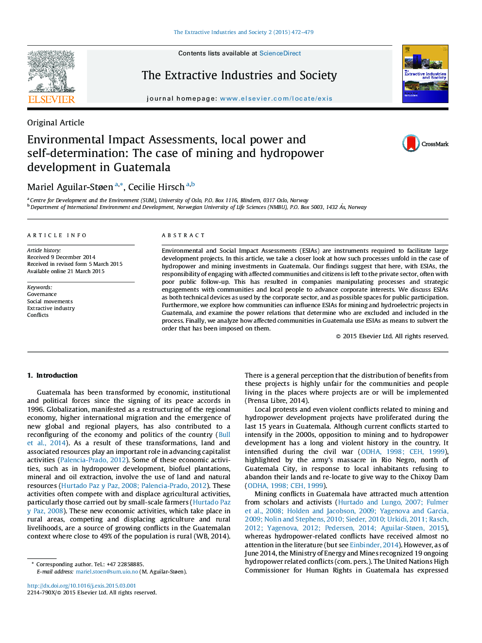 ارزیابی اثرات زیست محیطی، قدرت محلی و تعیین سرنوشت: مورد استخراج از معادن و توسعه برق آبی در گواتمالا