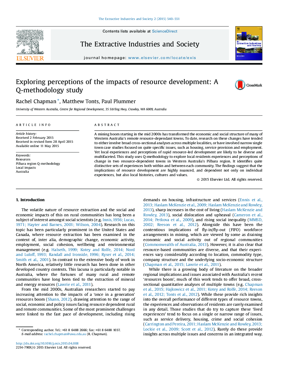 Exploring perceptions of the impacts of resource development: A Q-methodology study