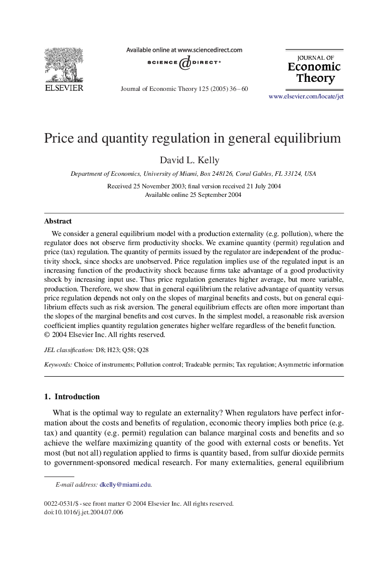 Price and quantity regulation in general equilibrium