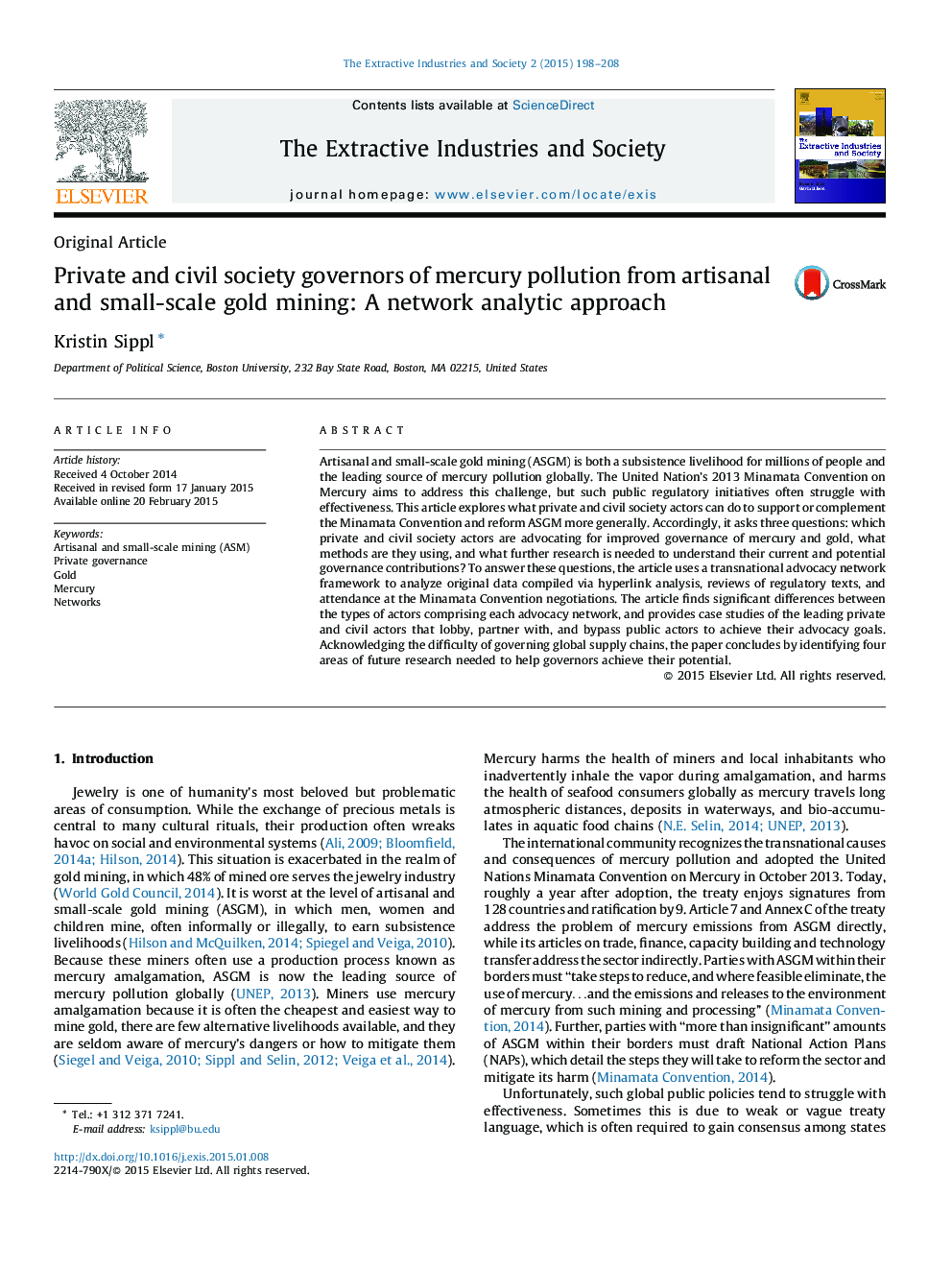 Private and civil society governors of mercury pollution from artisanal and small-scale gold mining: A network analytic approach