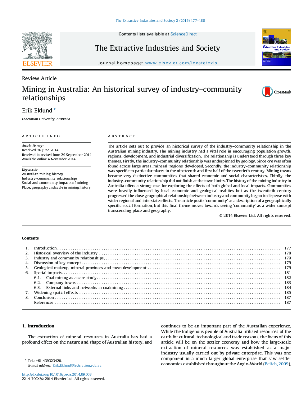 Mining in Australia: An historical survey of industry–community relationships