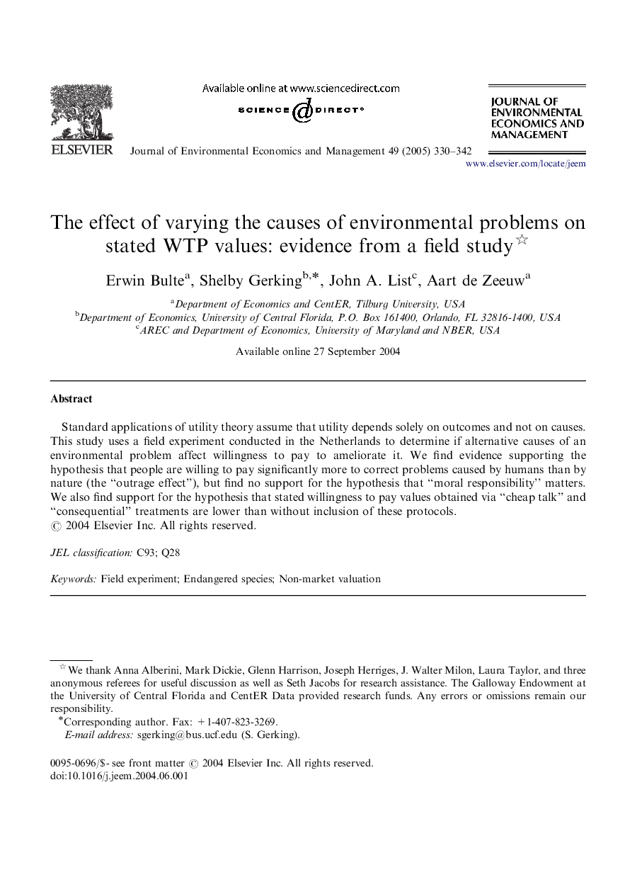 The effect of varying the causes of environmental problems on stated WTP values: evidence from a field study