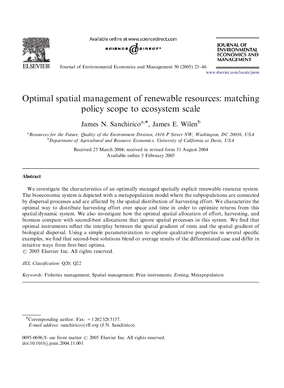 Optimal spatial management of renewable resources: matching policy scope to ecosystem scale