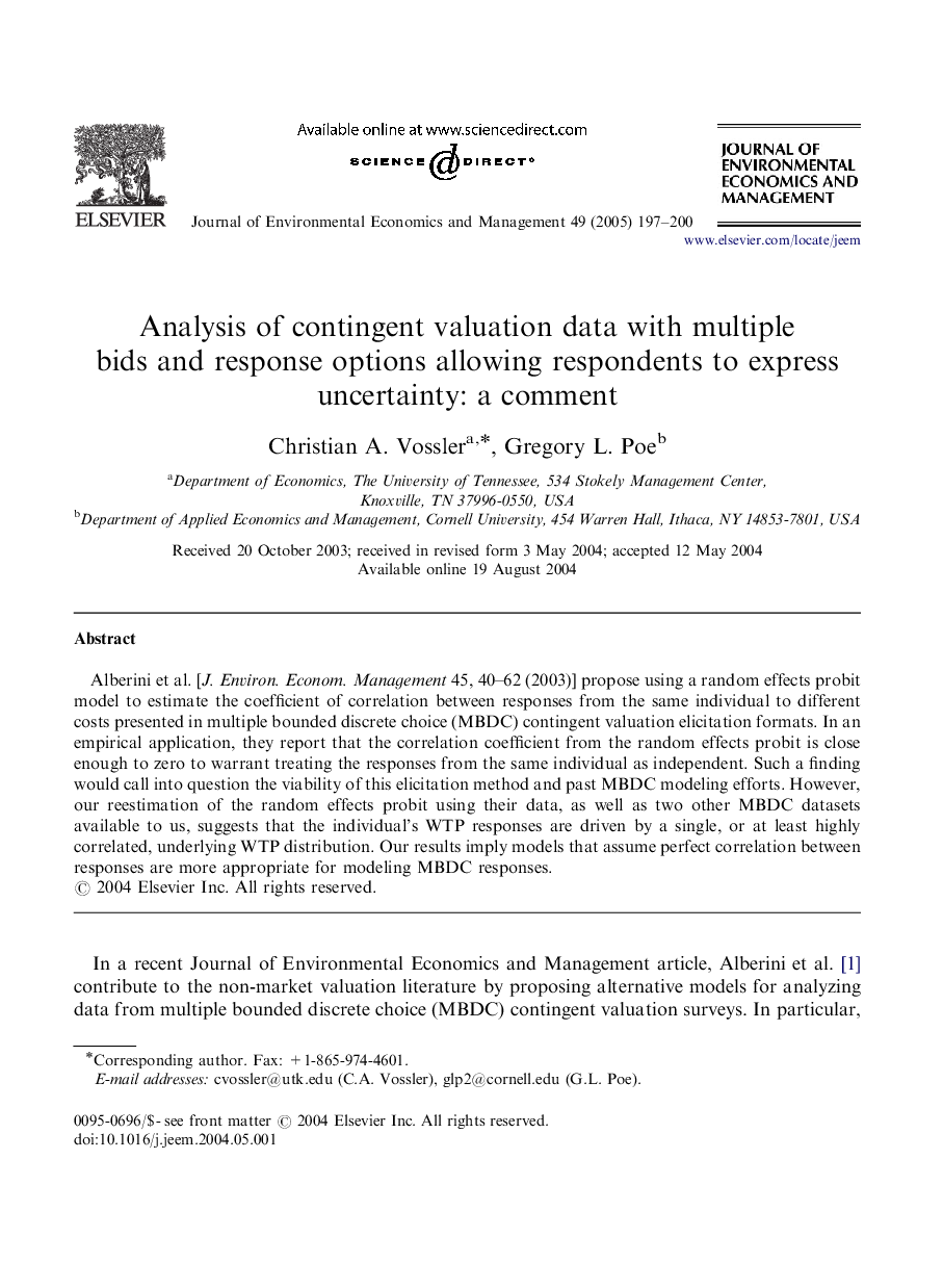 Analysis of contingent valuation data with multiple bids and response options allowing respondents to express uncertainty: a comment