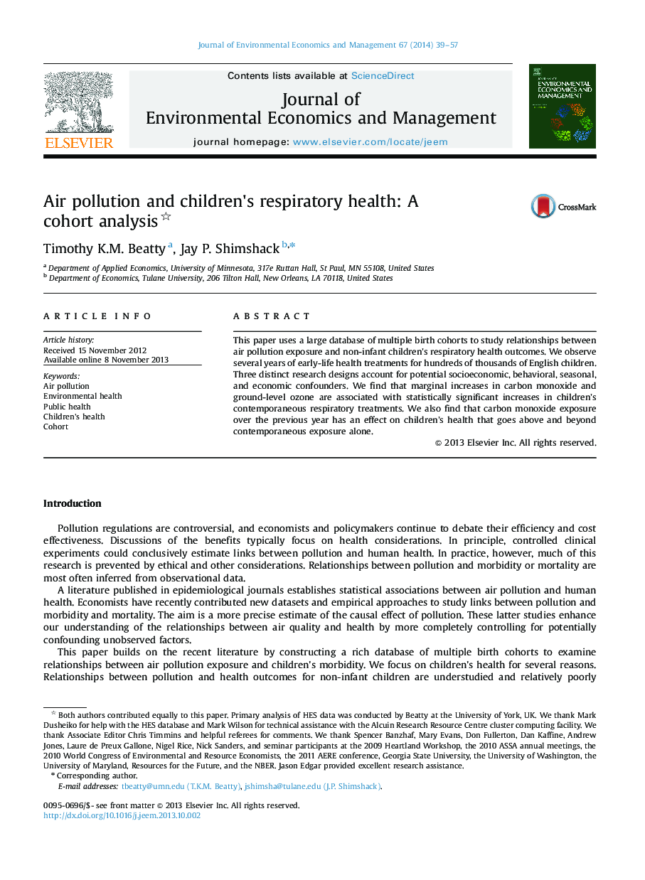 Air pollution and children's respiratory health: A cohort analysis