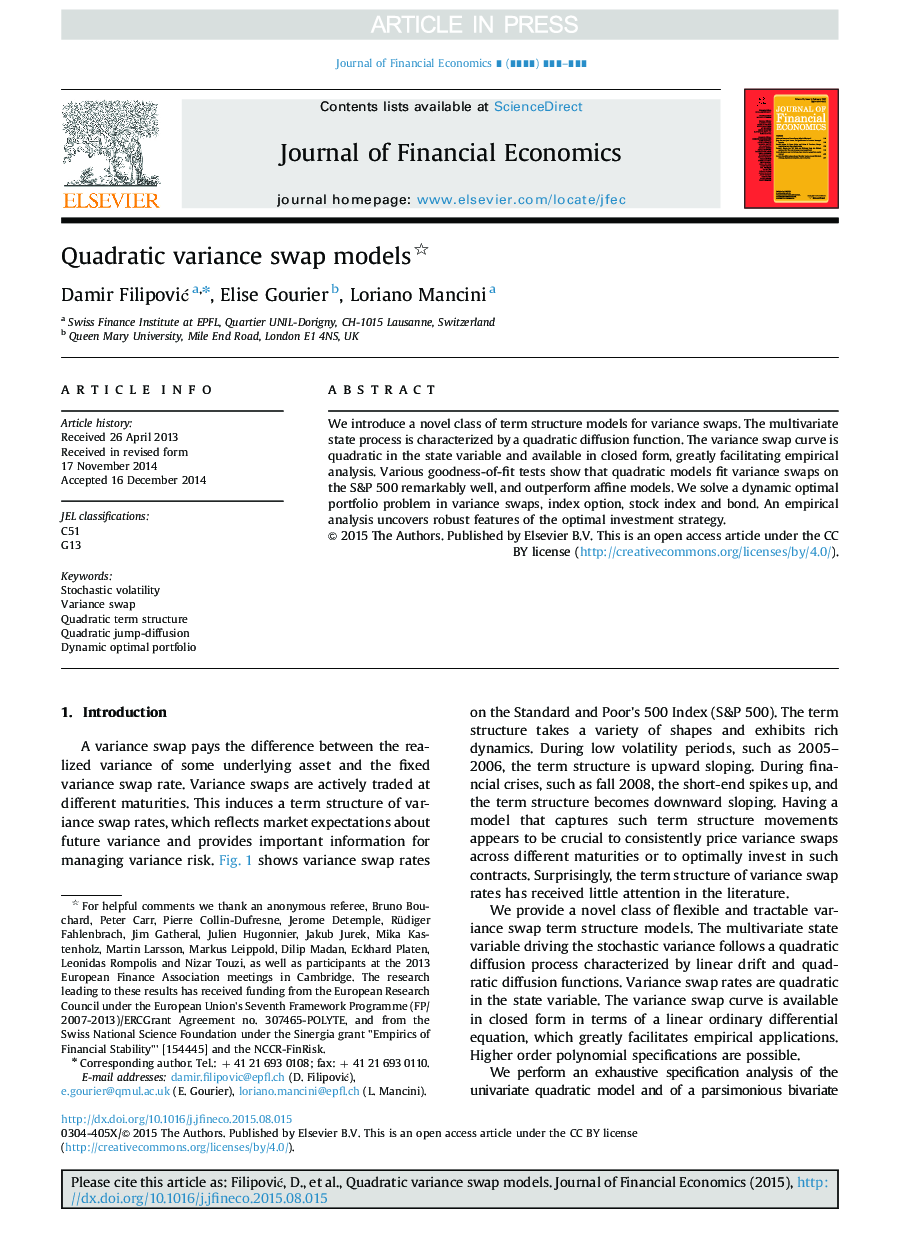 Quadratic variance swap models