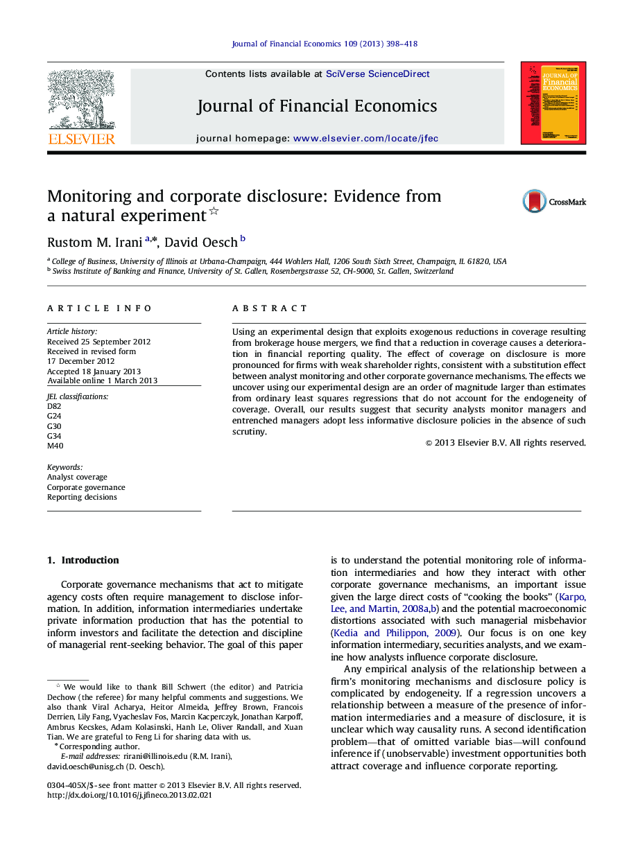 Monitoring and corporate disclosure: Evidence from a natural experiment