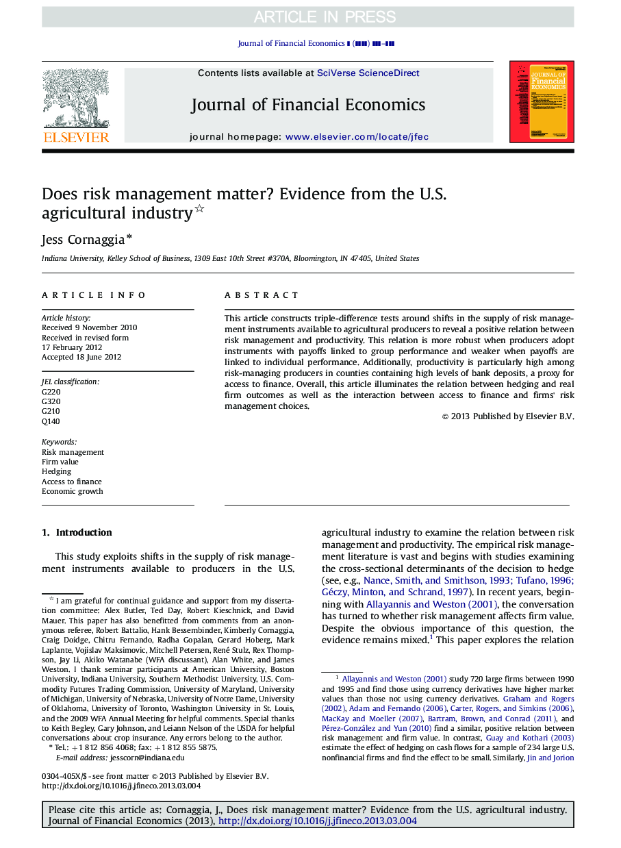 Does risk management matter? Evidence from the U.S. agricultural industry