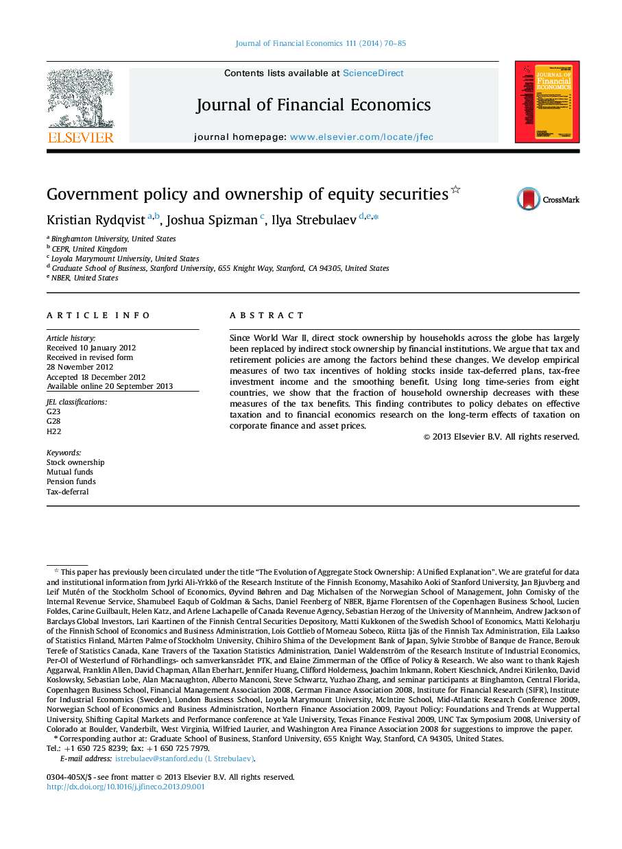 Government policy and ownership of equity securities