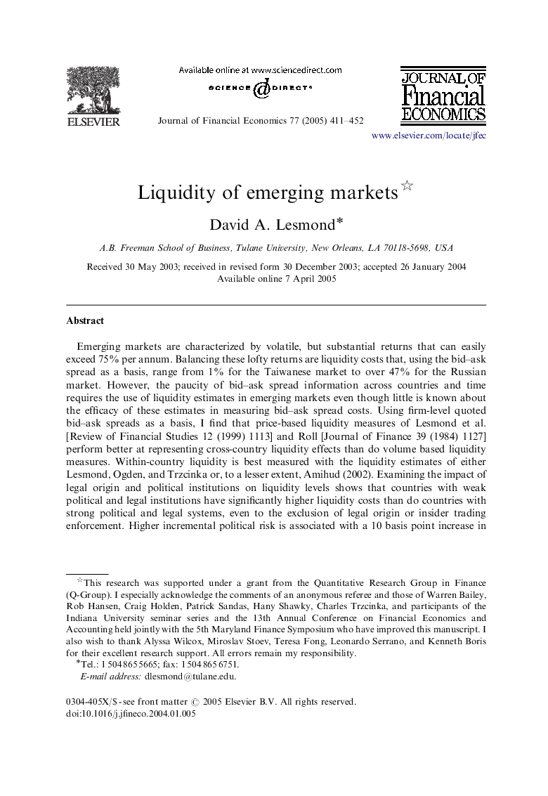 Liquidity of emerging markets