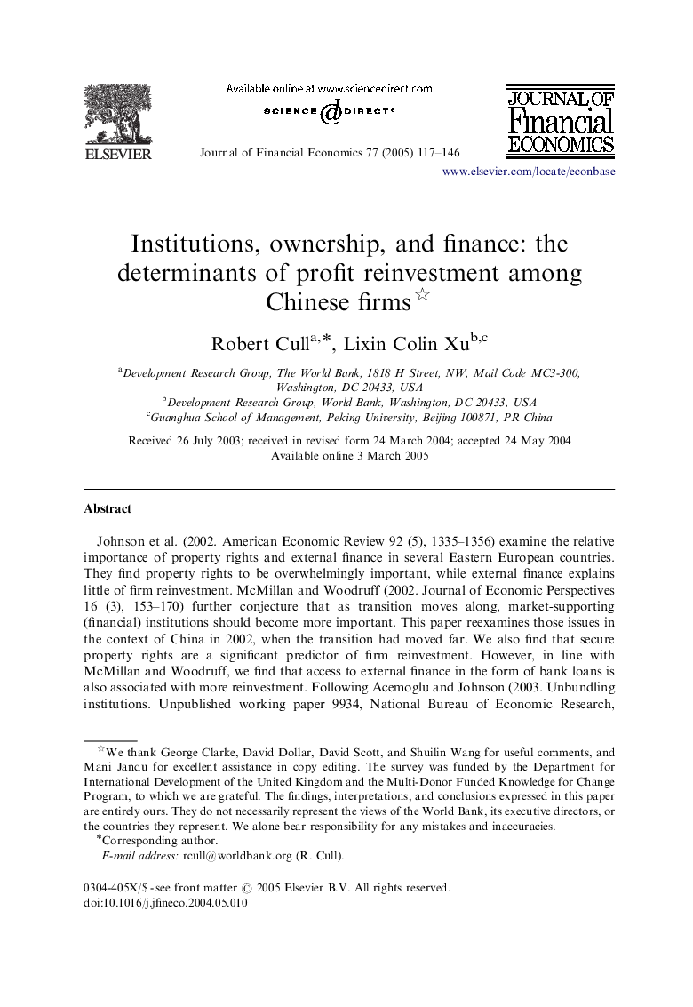 Institutions, ownership, and finance: the determinants of profit reinvestment among Chinese firms