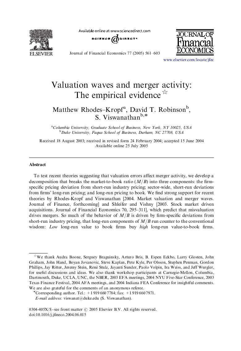 Valuation waves and merger activity: The empirical evidence