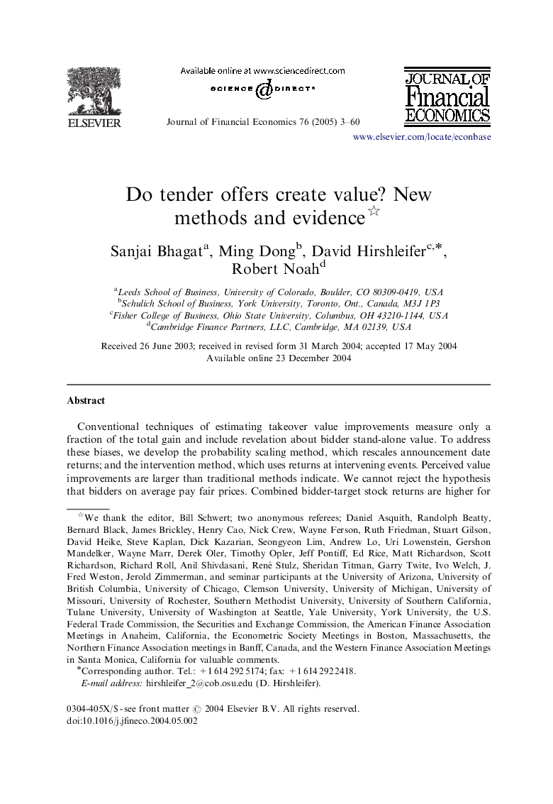 Do tender offers create value? New methods and evidence