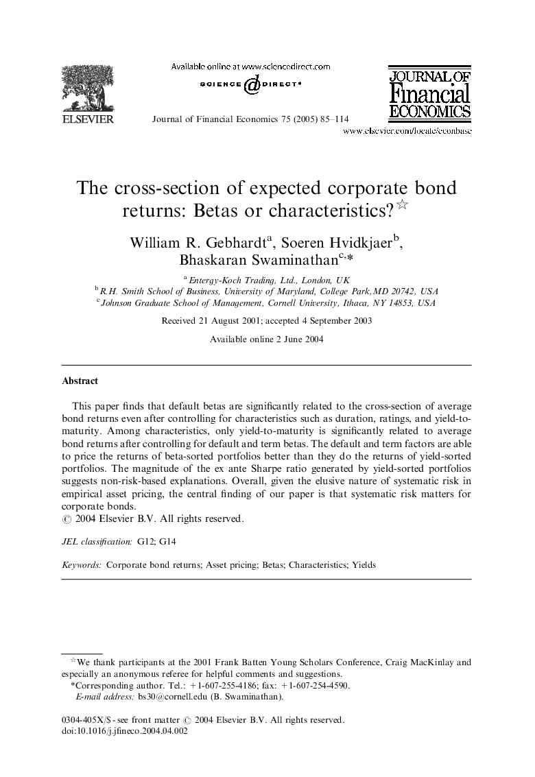 The cross-section of expected corporate bond returns: Betas or characteristics?