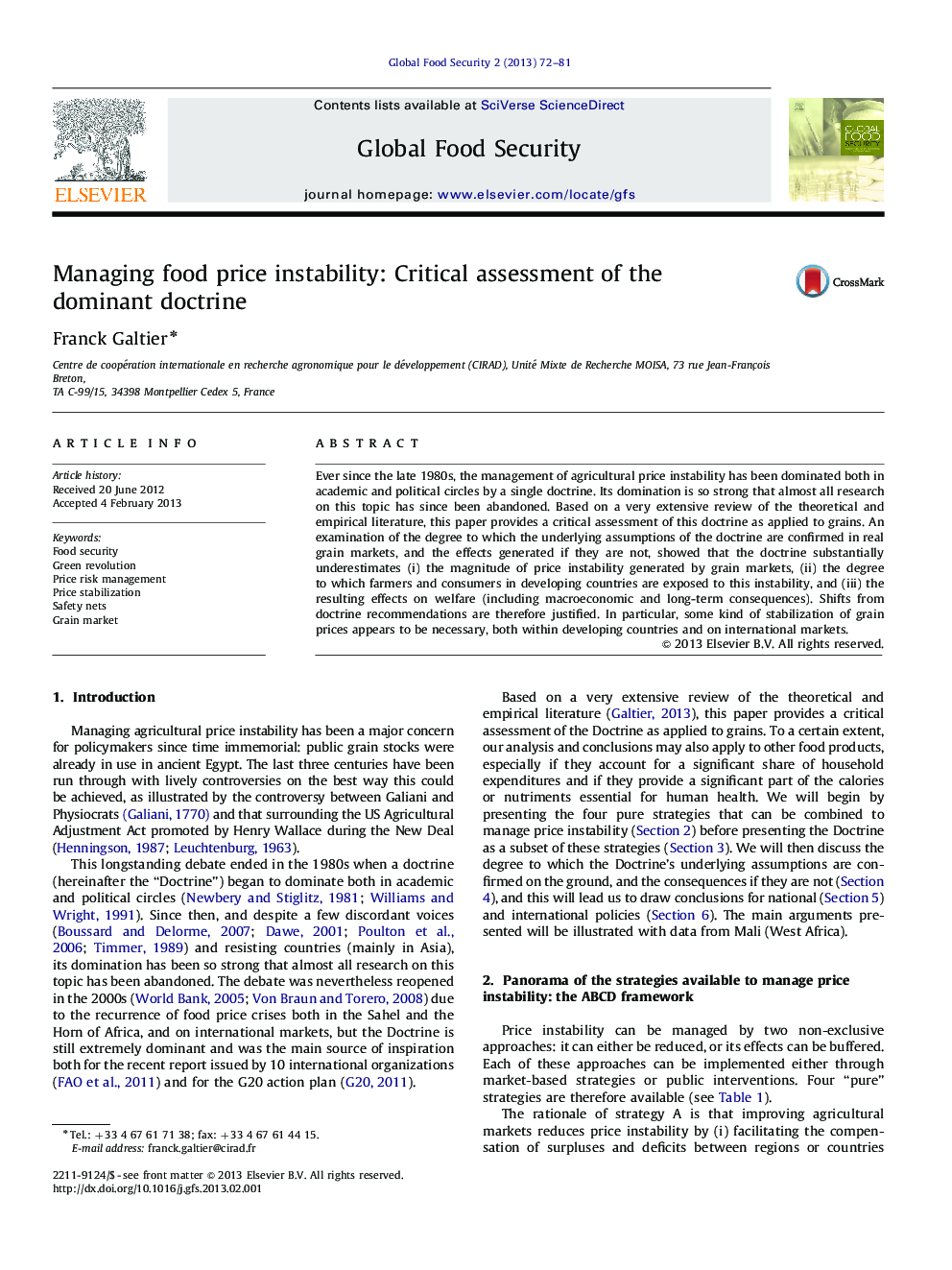 Managing food price instability: Critical assessment of the dominant doctrine