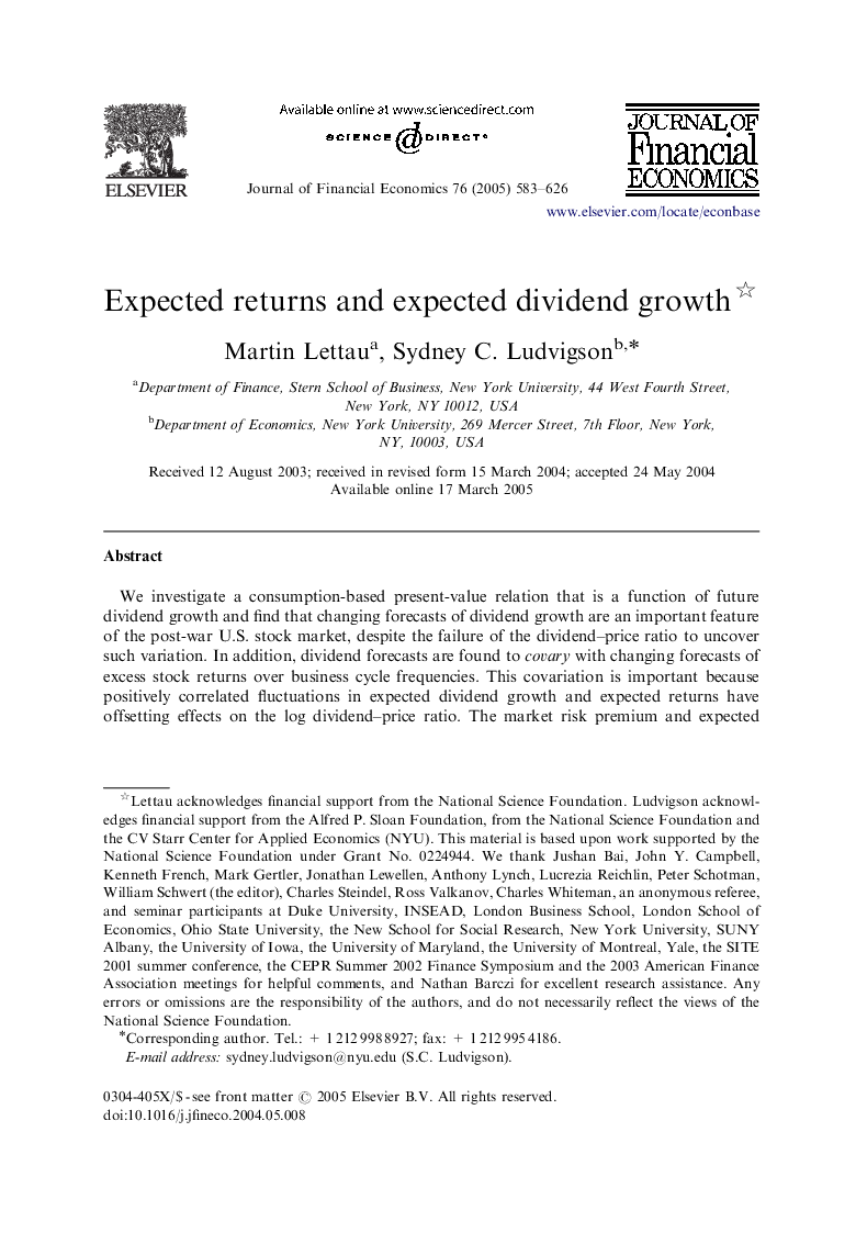 Expected returns and expected dividend growth