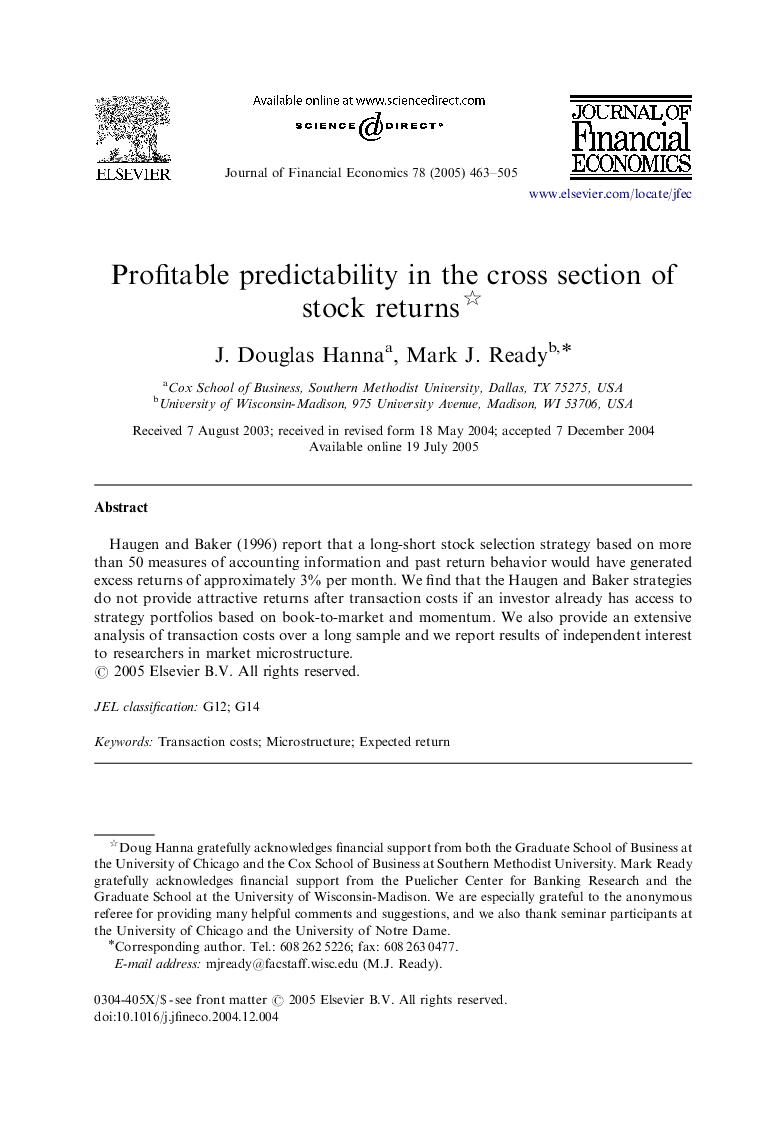 Profitable predictability in the cross section of stock returns