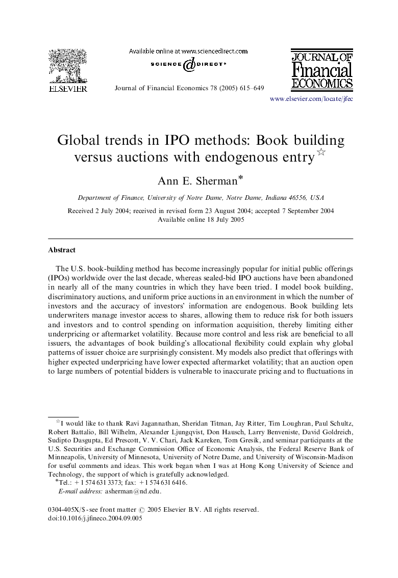 Global trends in IPO methods: Book building versus auctions with endogenous entry