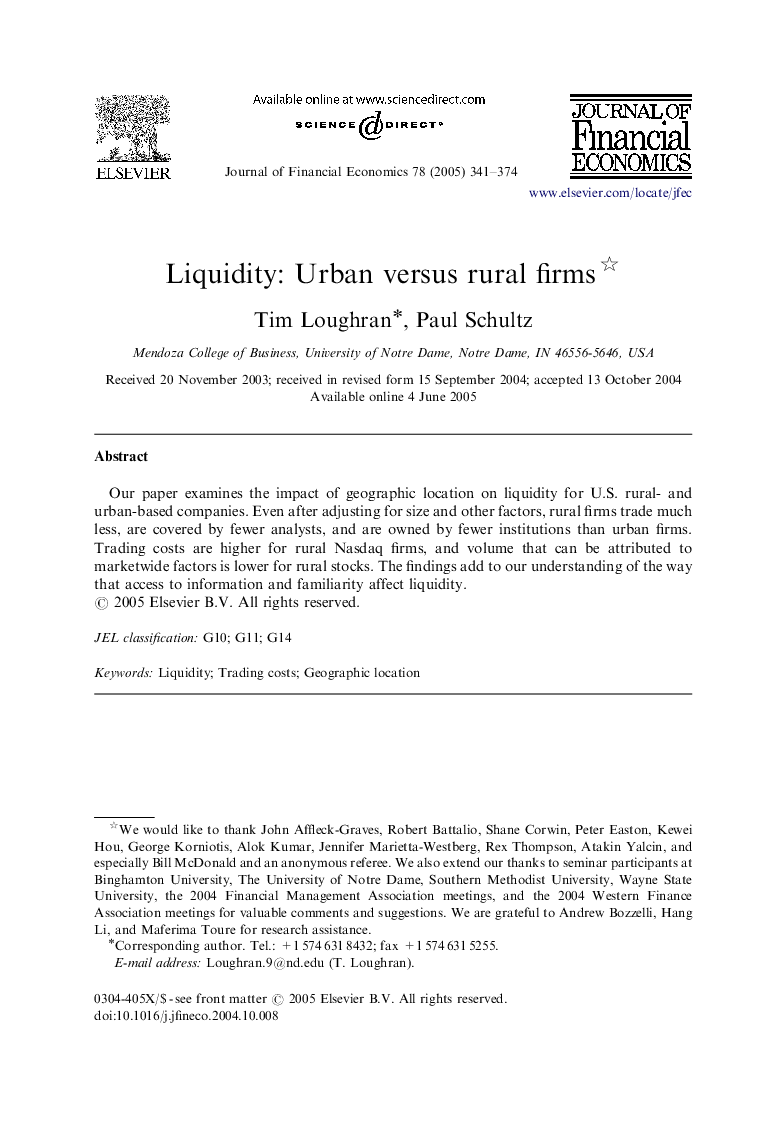 Liquidity: Urban versus rural firms