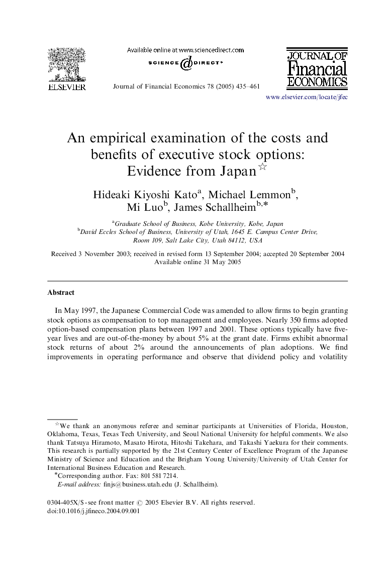 An empirical examination of the costs and benefits of executive stock options: Evidence from Japan