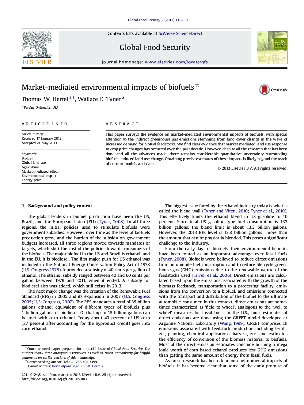 Market-mediated environmental impacts of biofuels 