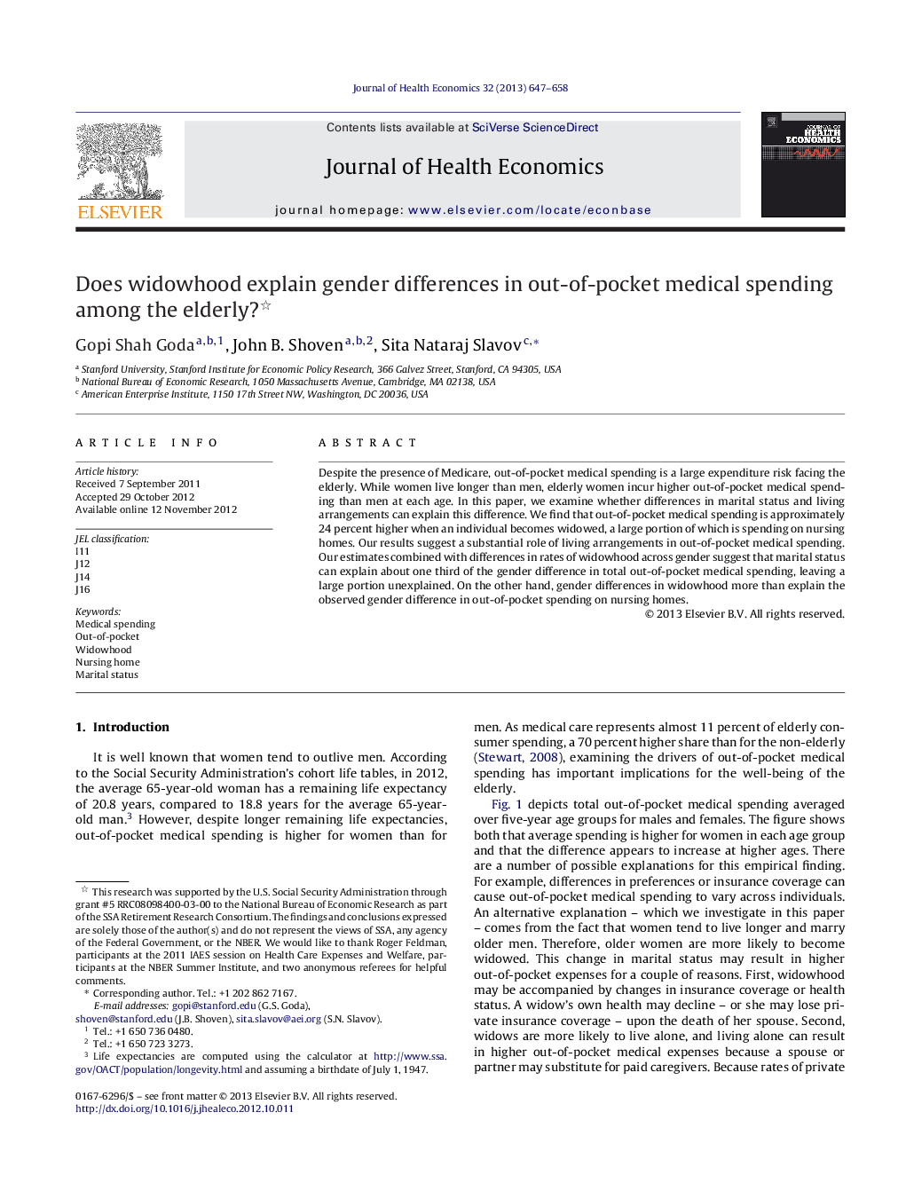 Does widowhood explain gender differences in out-of-pocket medical spending among the elderly?