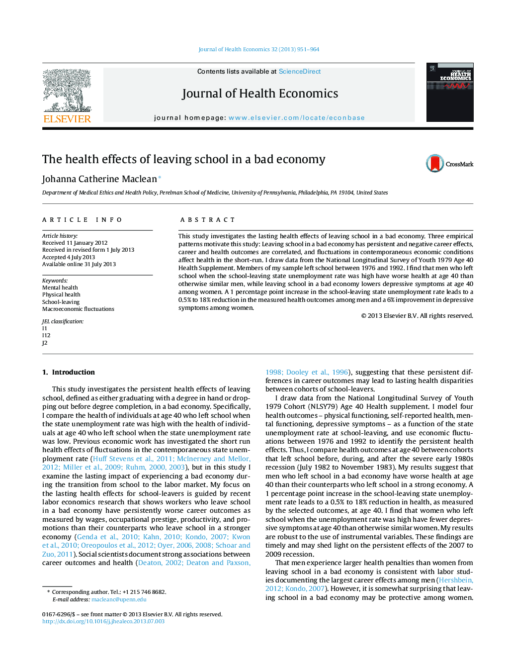 The health effects of leaving school in a bad economy