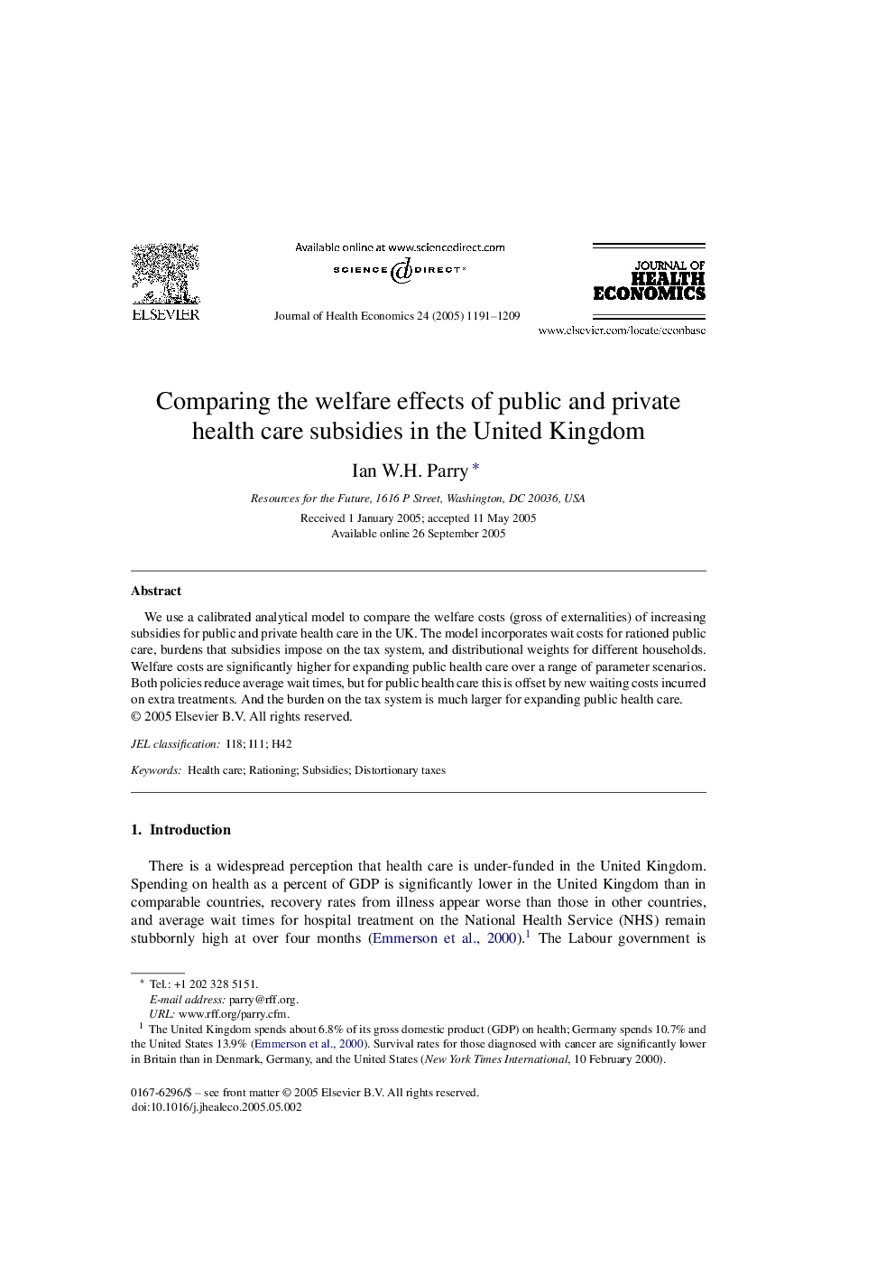 Comparing the welfare effects of public and private health care subsidies in the United Kingdom