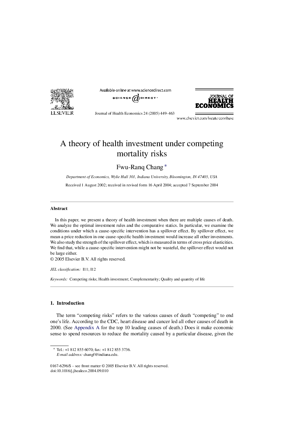 A theory of health investment under competing mortality risks